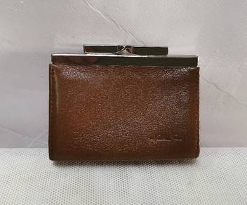Vintage Leather Purse Coins, Kiss Clasp