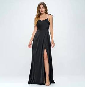 RicaRica White Pink Nude Satin Slit Dress Gown