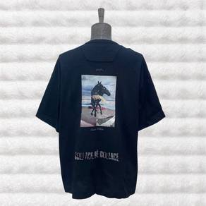 Juun J Black oversized tee with back horse graphic