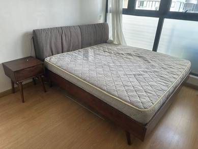 Wooden king Bed Frame + Mattress – Good Condition