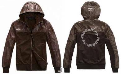 Stylish Brown Hoodie Men Motorcycle Sweater Jacket