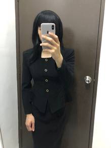 Formal office wear black blazer and skirt set