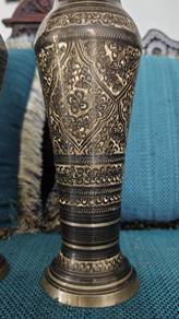 Exquisite Pair of Hand-Carved Pakistani Brass Vase