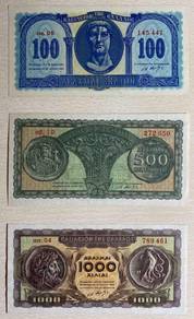 Greece set of 3 - 100 500 1000 Drachmai 1950