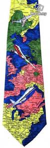 Airline Route Map Aviation BLUE Cartoon Neck Tie