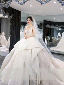 White glitter fishtail wedding bridal gown RB0964