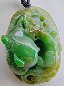 Ice Green & Yellow Jadeite Jade Dragon Pendant