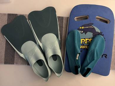 Swim Fins, Water Shoes, Boogie Board + Free Mask