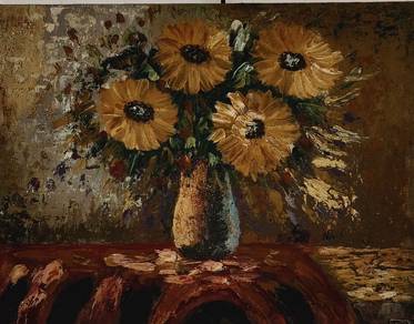 Rustic Sunflower Vase Oil Painting II