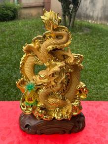 Golden Dragon with Wealth Pineapple Statue金龙旺财