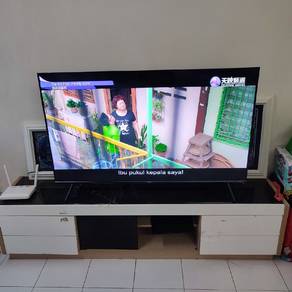 Kabinet tv storage drawer kayu kaca panjang meja t