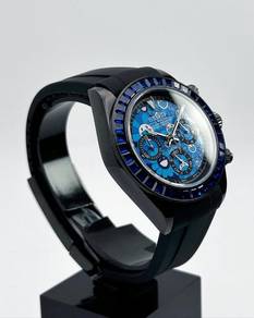 Custom Seiko Mod Blue Diamond Black Daytona Quartz