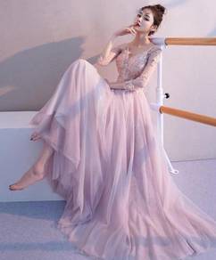 Pink long sleeve wedding prom dress gown RBP1349