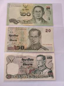 Thai 20 Baht Banknotes 1set 3Pcs 1套3张