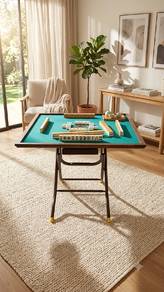 Wooden-Edge Foldable Mahjong Table 
