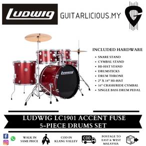 Ludwig LC1901 Accent Fuse 5-Piece Drums Set - Red