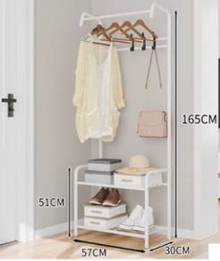White Metal Clothing Rack with Shelves & Hangers