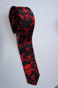SLIM Pirates Jolly Roger Skull RED Neck Tie
