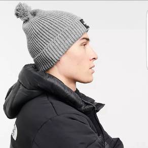 The North Face TNF Logo pom beanie in grey