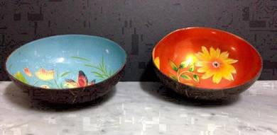 Hand Painted Lacquered Coconut Bowls #1 (New)