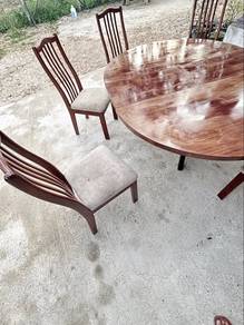 set meja makan kayu solit 6 kerusi