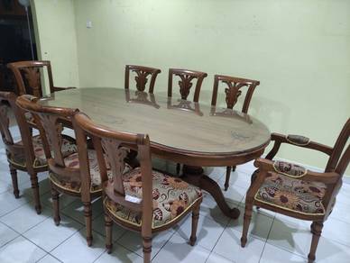 Teak Wood Jati Serina engrave dining table set