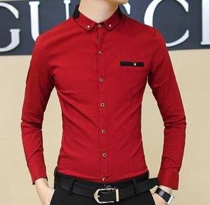 F5061 Stylish Collar Formal Red Long Sleeve Shirt