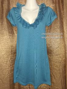 Teal Blue Ruffle Neck Dress | Size S | Flattering 