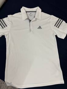 Adidas White Polo Shirt with Grey Stripes