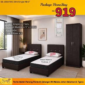Pakej Asrama- 2 single divan dan 1 almari kecil