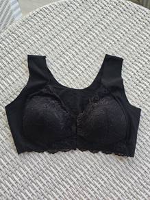Black Lace Front Closure Bra XL