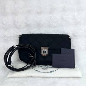 Prada Tessuto Black Quilted Nylon Flap Bag SHW