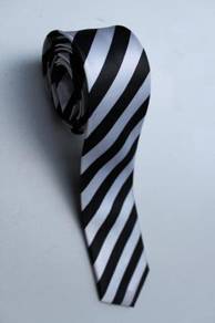 SLIM Black White #2 Top Quality Striped Neck Tie
