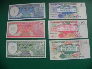 Suriname set 5 Gulden till 25 Gulden 1998
