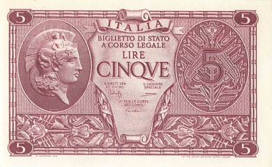 Italy 5 Lire 1944 - Pick 31   unc