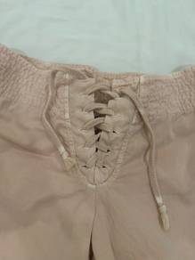 MNG Light Pink Lace-Up Waist Flare Pants