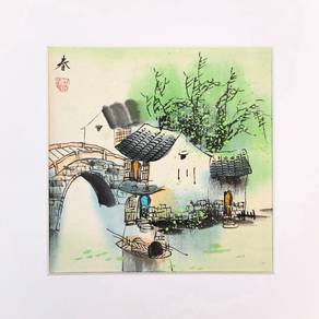 CleranceRM48 Watercolor Art Spring Village Scene I