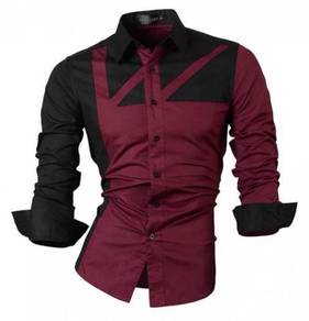 J0589 Red Formal Casual Office Long Sleeves Shirt