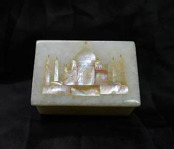 White Marble Jewelry Box Taj Mahal Inlay Lapis And