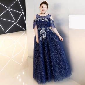 Blue glitter plus size wedding prom dress RB0845