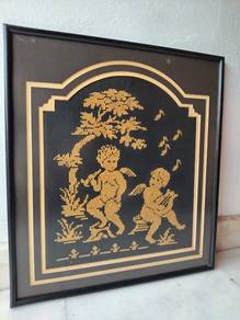 Vintage cross-stitch : gold angels (with frame)