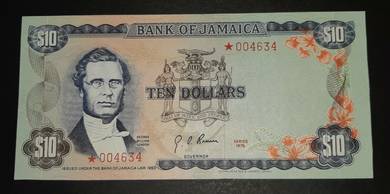 Jamaica Banknote 10 Dollars Prefix star 1976
