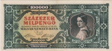 Hungary 100,000 Milpengo 1946 - Pick 127 vf