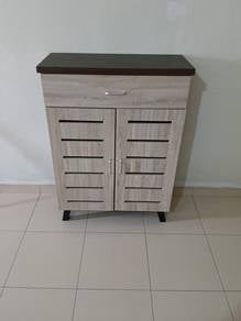 2 Doors with Drawer 4 layers Wooden Shoes Rack