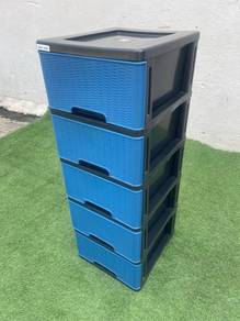 YF09C Laci Plastik 5 Tier Plastic Drawer Blue