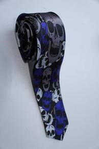 SLIM Halloween Skull Punk Rock Blue Neck Tie
