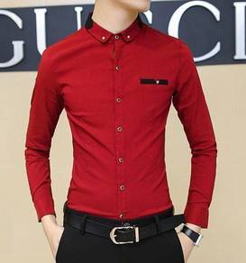 [12.12]Stylish Collar Formal Red Long-Sleeve Shirt