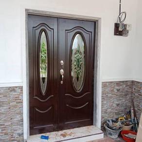 Pintu Cermin Tempered Kayu Solid + Lock Set