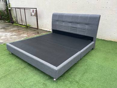 YE77L Katil King Divan Bed Frame Fabric Grey