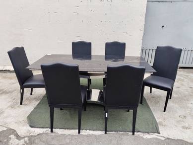 PK163 Meja Makan Granite 6Ft Dining Table 1+6Chair